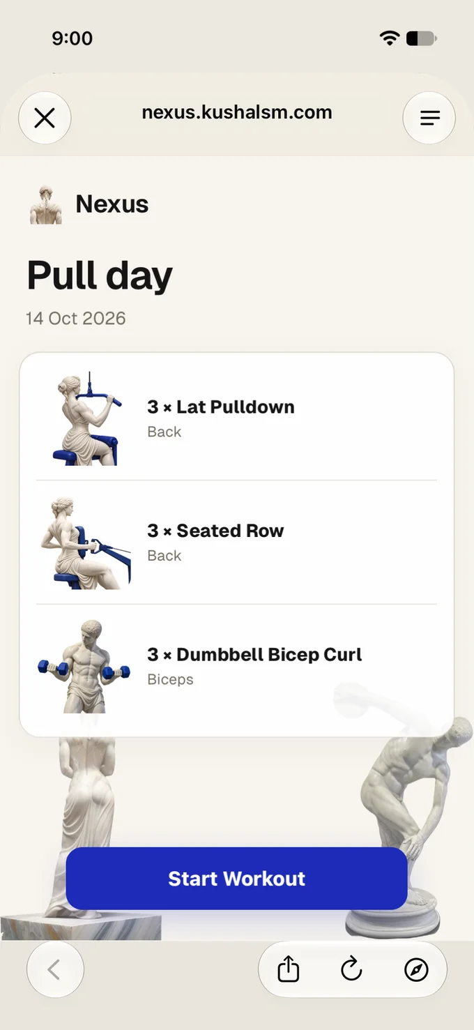 Workout preview with exercise artwork