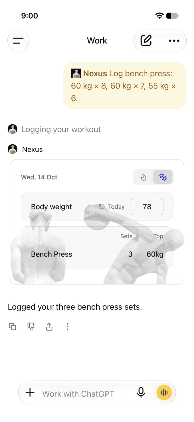 Completed-workout journal table